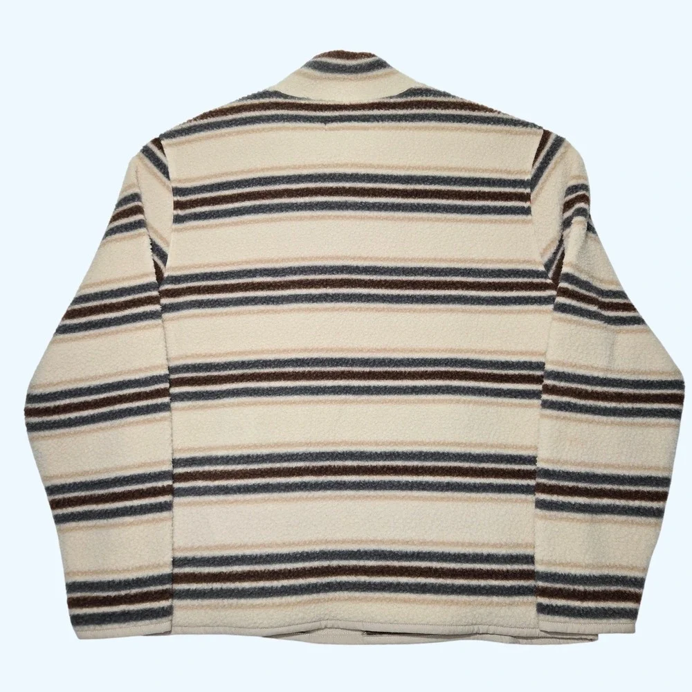 NEW Lucky Brand Striped Fleece Snap Mock Neck Pullover Beige Brown Mens Large